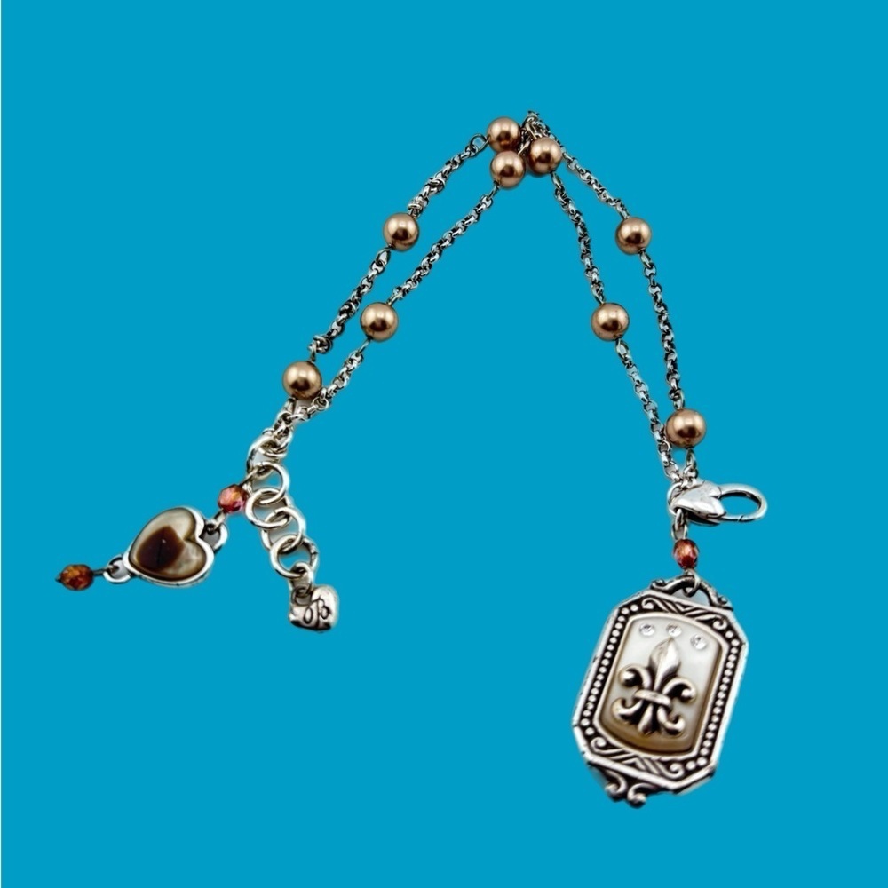Brighton bracelet fleur-de-lis symbol. Beads on bracelet.  Double Chain